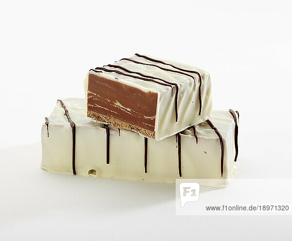Fudge bars covered with white chocolate