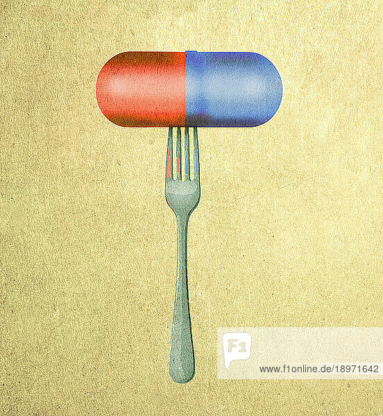 Pill capsule on fork