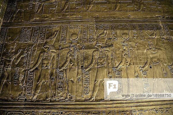 Hieroglyphische Korridore des Tempels von Edfu in der Stadt Edfu  Ägypten. Am Ufer des Nils  geco römischer Bau  Huros geweihter Tempel