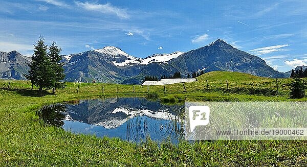 Spitzhorn und Weiher  Szene bei Gstaad
