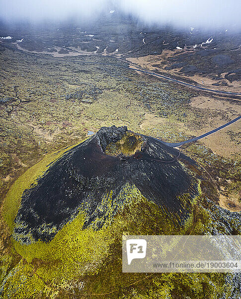 Aerial view of Saxholl crater  Hellisandur  SnA?fellsnes Peninsula  Iceland  Polar Regions