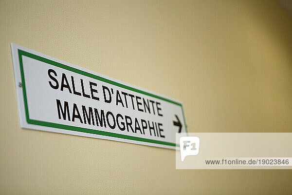 Mammography signaling in a radiology department of a hospital. Mr.