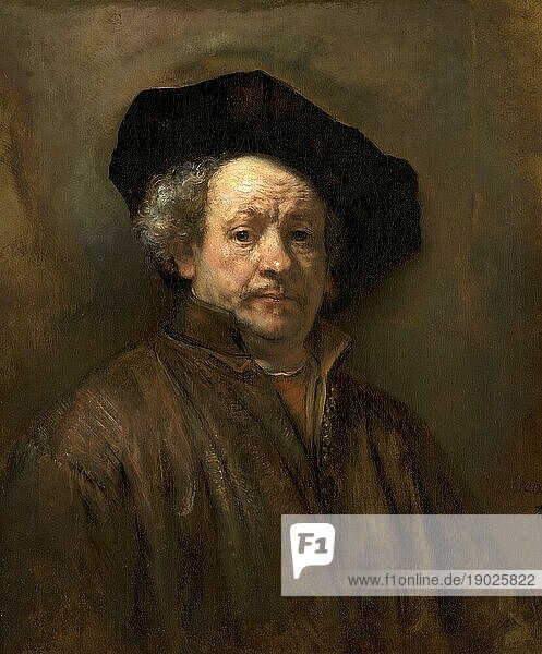 Selbstbildnis  Self-Portrait  Gemälde von Rembrandt van Rijn (1606) (1669)  Historisch  digital verbesserte Reproduktion einer Vorlage aus der damaligen Zeit