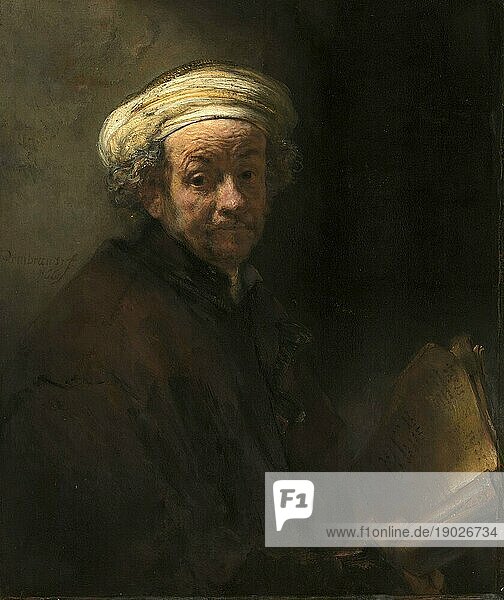 Selbstbildnis als Apostel Paulus  Gemälde von Rembrandt van Rijn (1606) (1669)  Historisch  digital verbesserte Reproduktion einer Vorlage aus der damaligen Zeit
