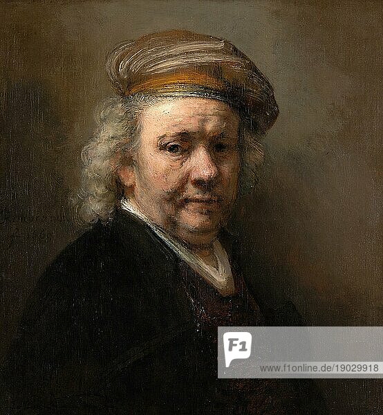 Selbstbildnis  Self-Portrait  Gemälde von Rembrandt van Rijn (1606) (1669)  Historisch  digital verbesserte Reproduktion einer Vorlage aus der damaligen Zeit