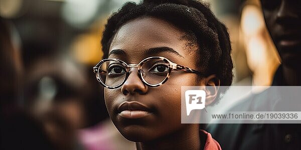African American girl with eyeglasses casual portrait. Generative AI