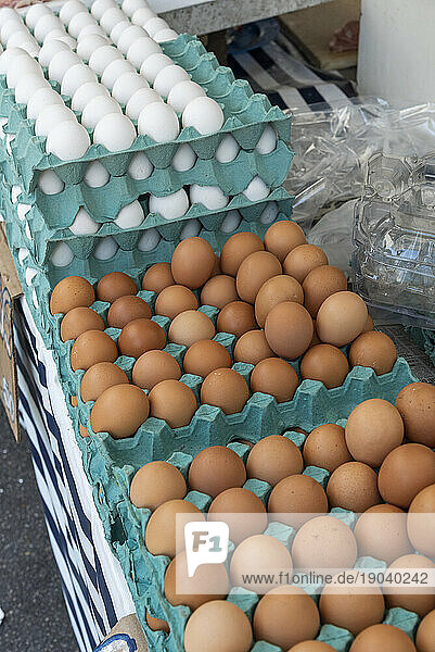 Fresh eggs for sale on street market in Botafogo