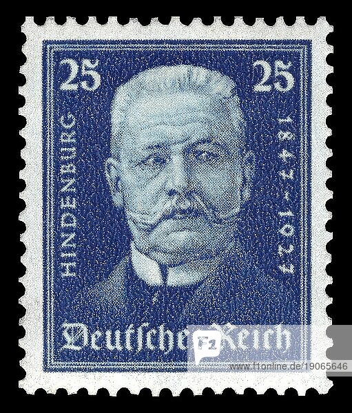 Historische Briefmarke  Deutsches Reich  Dauermarke zu 25 Pfennig  Paul von Hindenburg  1927  Deutschland  Historisch  digital aufbereitete Reproduktion einer Vorlage aus der damaligen Zeit  Europa