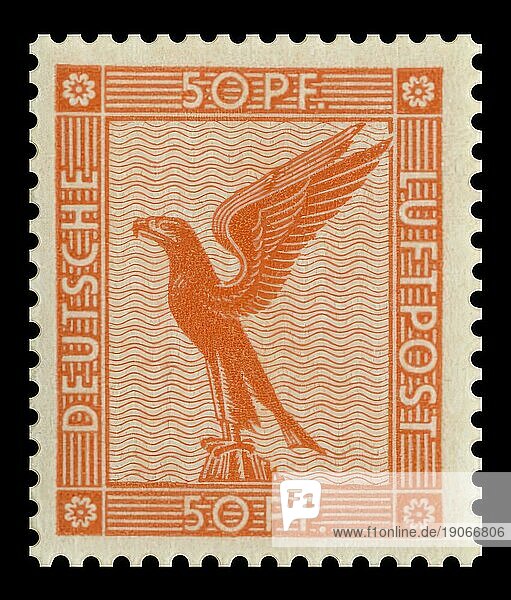 Historische Briefmarke  Deutsches Reich  Flugpostmarke mit Adler  50 Pfennig  Deutsche Luftpost  1926  Deutschland  Historisch  digital aufbereitete Reproduktion einer Vorlage aus der damaligen Zeit  Europa