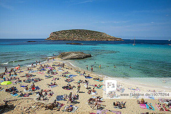 Comte beach with its turquoise waters,  Ibiza,  Balearic Islands,  Spain,  Mediterranean,  Europe