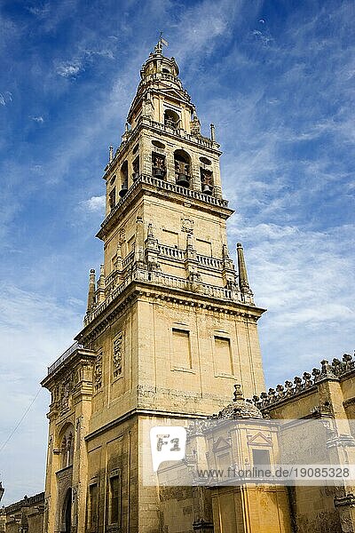 Glockenturm (spanisch: Torre de Alminar) der Mezquitakathedrale (die große Moschee) in Cordoba  Spanien  Europa