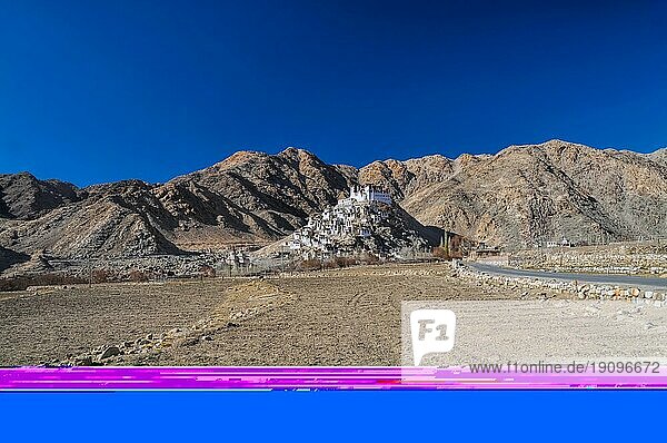 Das Kloster Chemrey in Ladakh aus der Ferne betrachtet