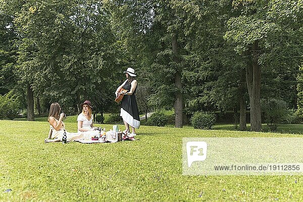 Gruppe weiblicher Freunde bei einem Picknick im Park