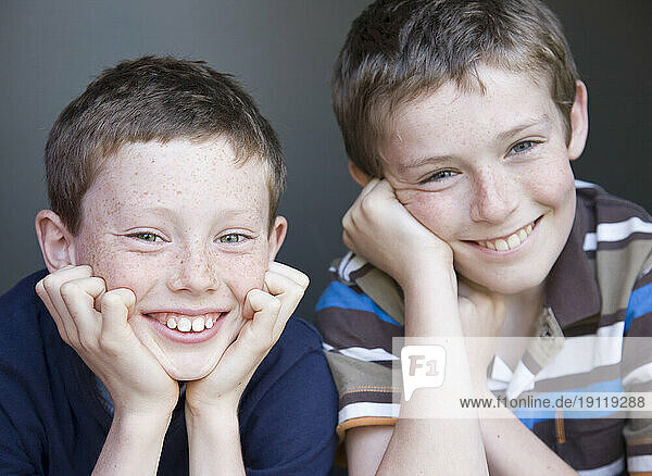 Portrait of two young boys smiling