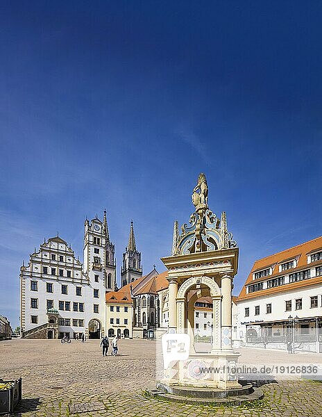 Rathaus  St.-Aegidien-Kirche  und Brunnen von 1589 auf dem Neumarkt