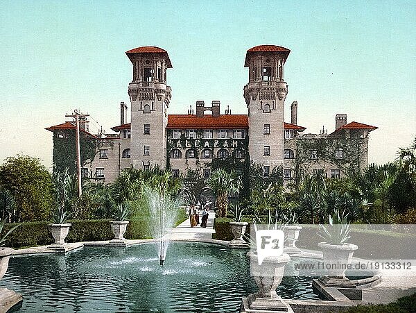 The Alcazar  now Lightner Museum and City Hall  St. Augustine  Florida  USA  Historic  digitally enhanced reproduction of a photochrome print from 1898  now Lightner Museum and City Hall  Historic  digitally enhanced reproduction of a photochrome print from 1898  North America