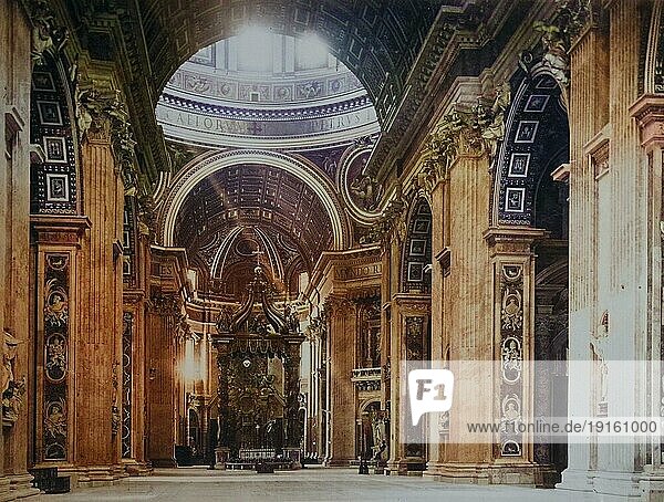 Die Basilika Sankt Peter im Vatikan  Petersdom Innenraum  1878  Vatikan  Rom  Italien  Historisch  digital restaurierte Reproduktion eines Fotos von Giorgio Sommer  koloriert  Europa