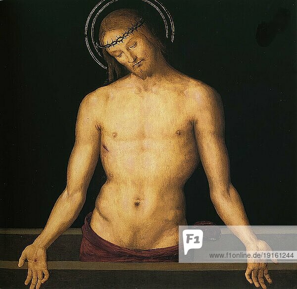Jesus Christus mit Dornenkrone  Gemälde von Pietro Perugino  digital restaurierte Reproduktion von einer Vorlage aus der damaligen Zeit