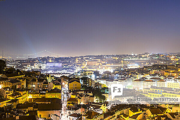 Portugal  Lisbon District  Lisbon  Long exposure of illuminated city at dusk