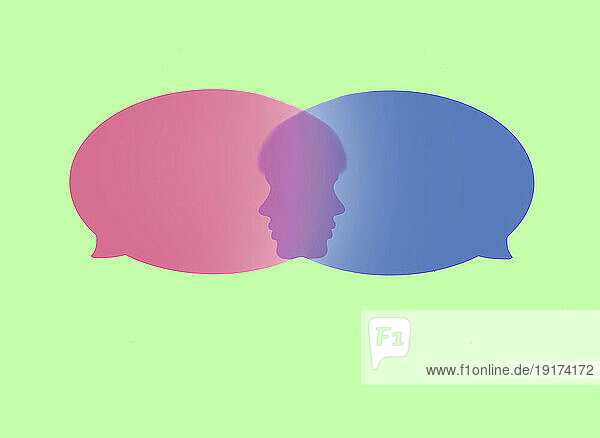 Two overlapping speech bubbles with faces