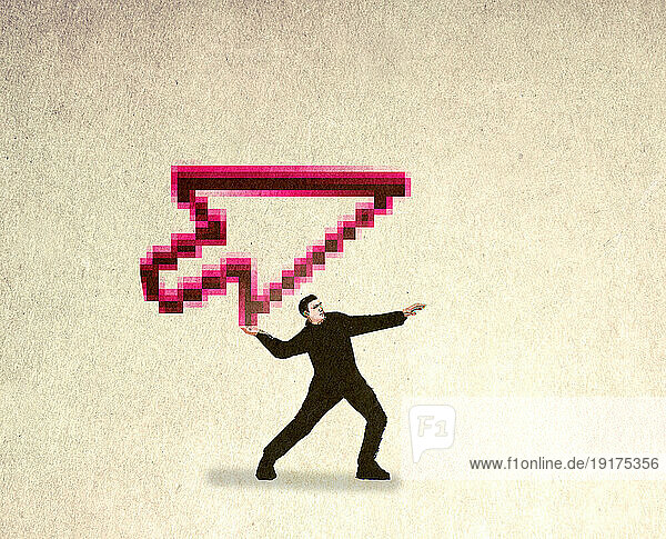 Illustration of man throwing oversized cursor symbolizing cyber attack
