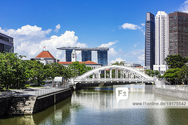 Singapore  Singapore City  Elgin Bridge with Marina Bay Sands in background