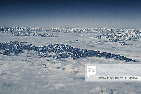 Aerial view of the mountain tops of Kashmir