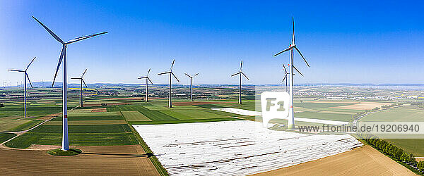 Germany  Rhineland-Palatinate  Gabsheim  Helicopter view of countryside wind farm in summer