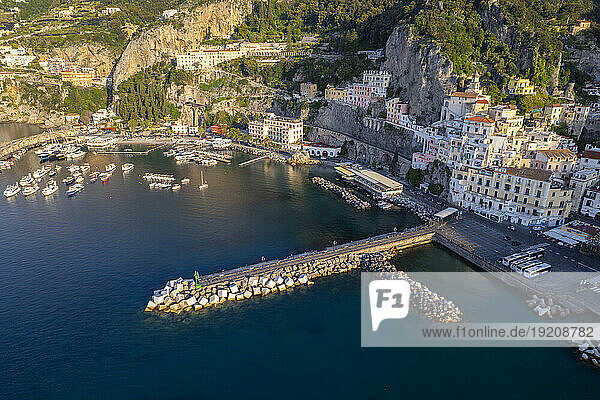 Amalfi town near sea on sunny day