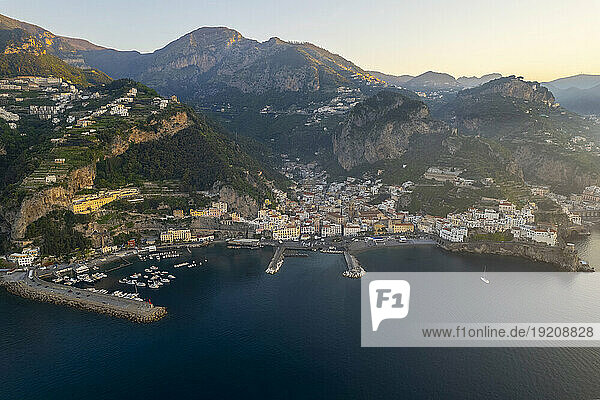 Amalfi town amidst sea and mountains