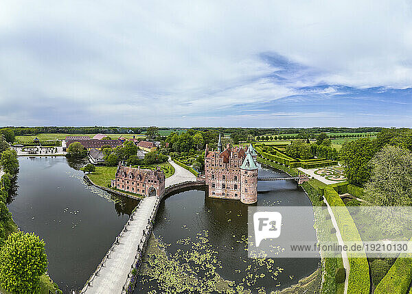 Denmark  Southern Denmark  Kvaerndrup  Aerial view of Egeskov Castle and surrounding park