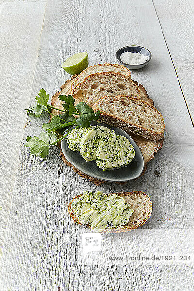Parsley and lemon butter on bread