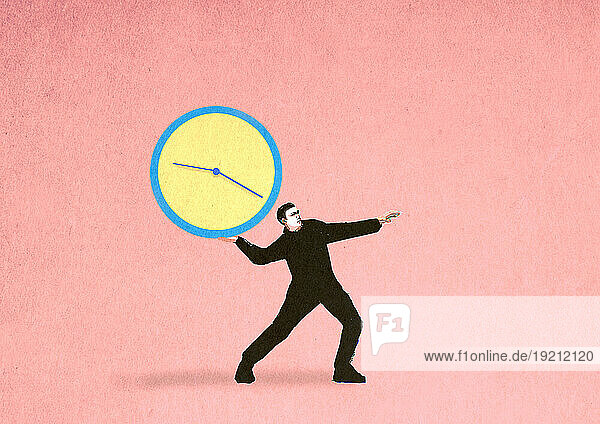 Illustration of man throwing clock symbolizing deadline