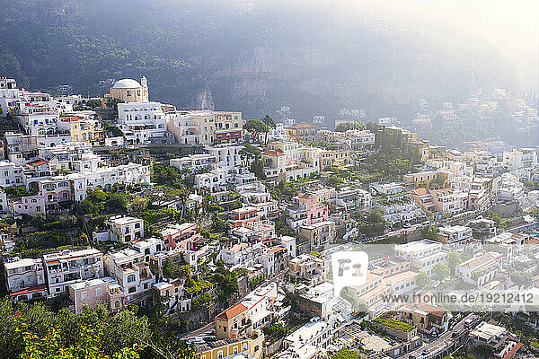 Positano town with houses on sunny day