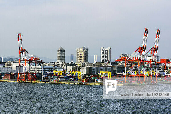 Japan  Hyogo Prefecture  Kobe  Harbor cranes at Port of Kobe