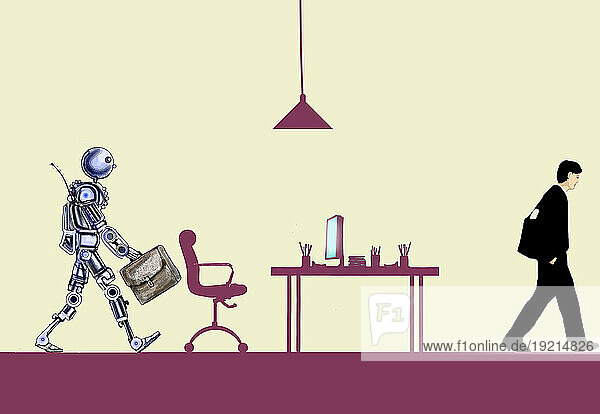 Illustration of robot replacing office worker