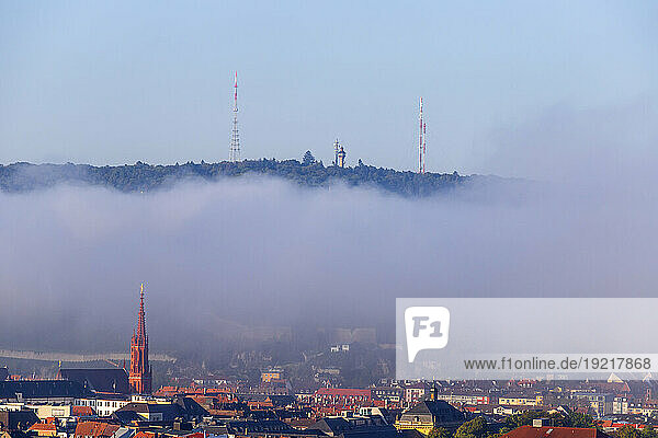 Germany  Bavaria  Wurzburg  Thick fog over city