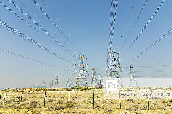 United Arab Emirates  Abu Dhabi  electricity pylons in the middle of the desert