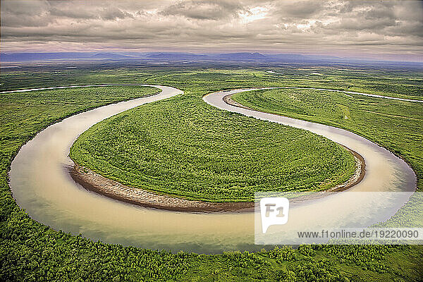The Vyvenka River loops through a floodplain; Kamchatka Krai  Russia.