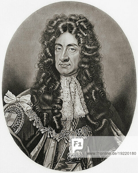 Charles II  1630 – 1685. King of Scotland  1649 -1651  and King of England  Scotland and Ireland  1660 - 1685. From Mezzotints  published 1904.