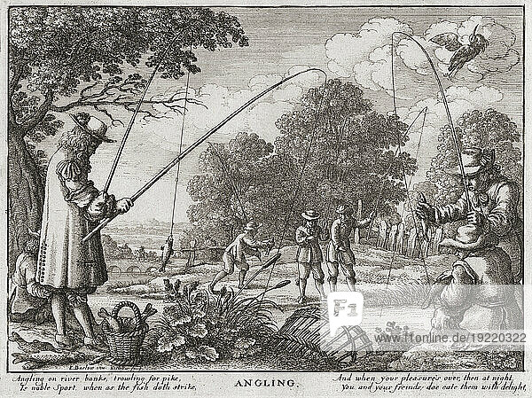 Fishing in the 17th century. After a work by Wenceslaus Hollar.