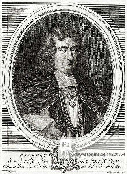 Gilbert Burnet  1643 – 1715. Scottish philosopher and historian. He was the Bishop of Salisbury. After a print by Bernard Picart from a portrait by Sarah Hoadly.