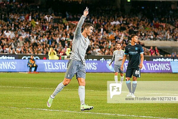 MELBOURNE  AUSTRALIEN  24. JULI: Cristiano Ronaldo feiert sein Tor in Spiel 3 des International Champions Cup 2015