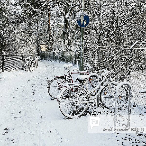 Fahrräder mit Schnee im Winter  bicycles with snows in winter
