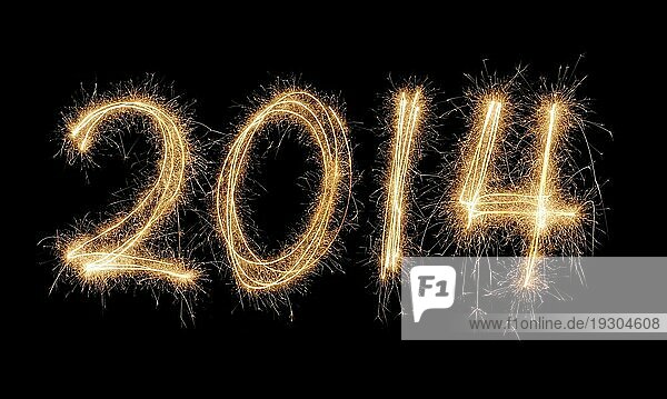 Number 2014 written with a sparkler