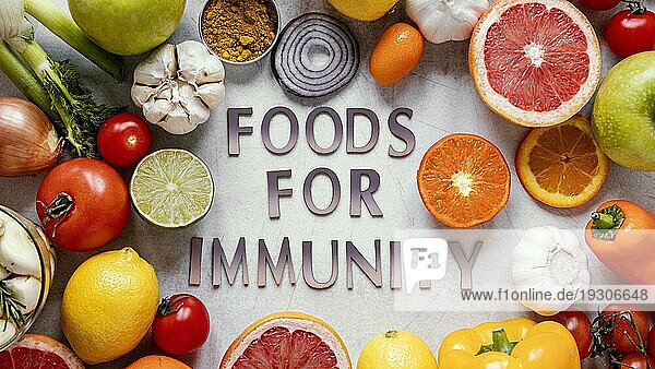 Flat Lay gesunde Lebensmittel Immunität steigernde Zusammensetzung