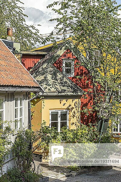 Traditionelle Holzhäuse in der Damstredet  Oslo  Norwegen  Traditional houses on Damstredet  Norway  Europa