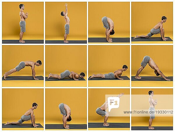 Mehrere Yogastellungen als Collage