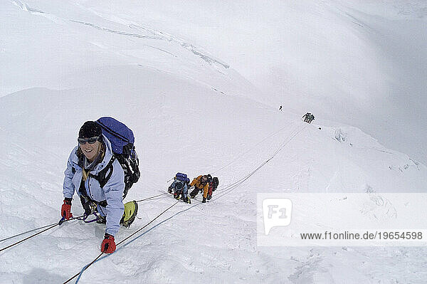 Woman climbing Everest