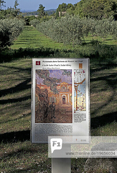 Sign board on the Vincent Van Gogh trail  St. Remy  Provence  France.
